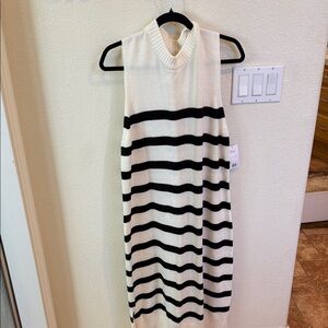 Sonoma Cream and Black Striped knit Midi Dress